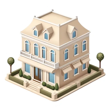 Isometric exterior little beige and white luxury salon dollhouse style 3D realistic  sticker
