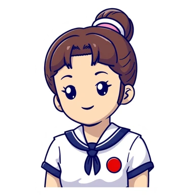 Ultra cute Japanese schoolgirl with high odango bun hairstyle wearing Japanese school uniform with sailor collar sticker