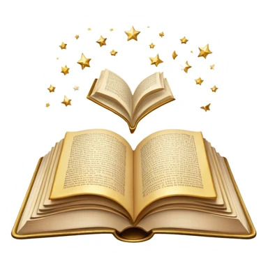 Open book with floating words and sparkles above it sticker