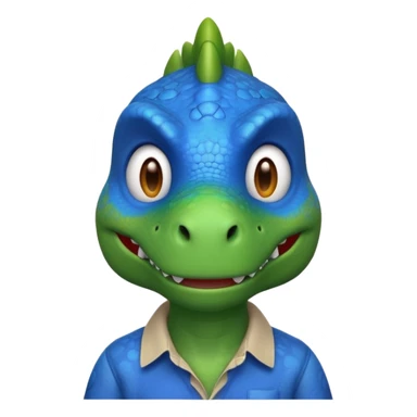 blue Dinosaur wear shirt, front face sticker