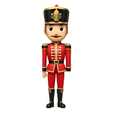 3D emoji of a majestic
Nutcracker soldier standing in front of a stylized Bolshoi Theatre facade. Snowy winter atmosphere, theatrical gold and red colors. High-quality 3D render, glossy plastic and wood textures, isolated on a white background. sticker
