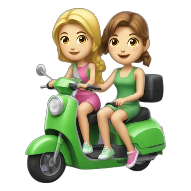two girls in a green electric moped sticker