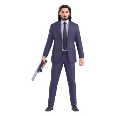 John Wick in black suit and tie, long dark hair, intense stare, action pose sticker