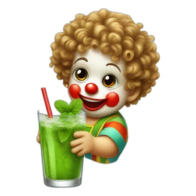 baby clown with curly hair drinking mojito sticker