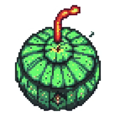 Green digital bomb animation frame 4, round bomb body with green highlights, tiny leaf-shaped fuse at top, intense green glow, about to explode, nature-inspired design, pixel art style sticker