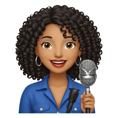brown skin woman, curly black hair, singer, hold micro sticker