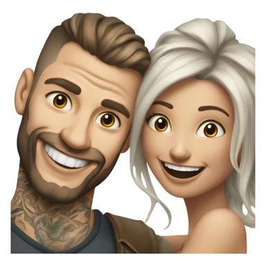 Hyper Realistic beautiful woman in the arms of a very handsome tattooed man laughing  sticker