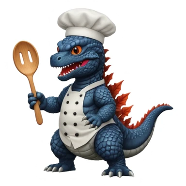 Black Godzilla that looks like the movies with a chef hat sticker