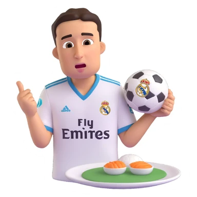 Lamine Yamal in Real Madrid football club uniform, crying and holding a plate sticker