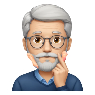 Gray haired man with glasses and a beard with his hand on his chin sticker