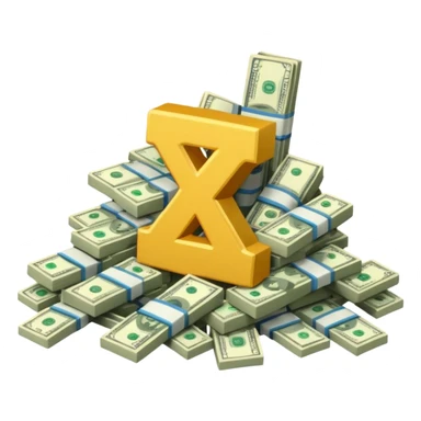 start with a 3d number 10, and 3d letter x, "10x", then to its right, a cash pile, make bills rectangular, looking like a multiplier of the wad of cash sticker