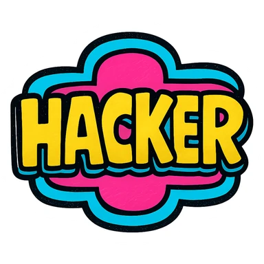 bold, eye-catching logo of the word HACKER in vibrant pop colors style sticker