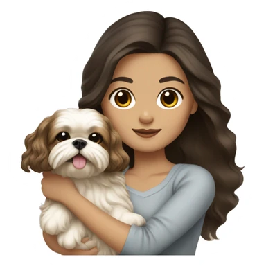 Young dark brunette hair woman with a golden shih tzu in her arms long wavy hair sticker