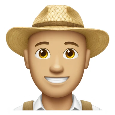 Bald light skin man wearing a straw hat sticker
