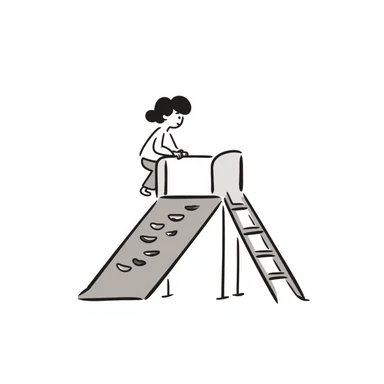 Children's playground slide with ladder in pastel colors (dd9fb0, ffc6d3, a3bfc9, c4bee2, f1b091), hand-drawn doodle style sticker