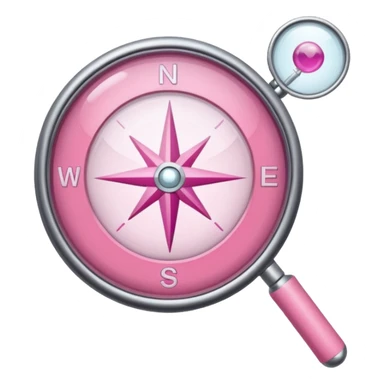 mix light pink dark pink and white girly internet compass logo with a small magnifying glass sticker