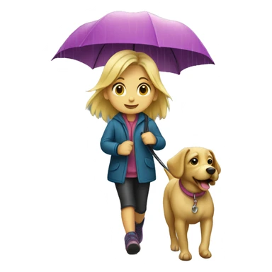 Blond girl walking a dog in the rain  sticker