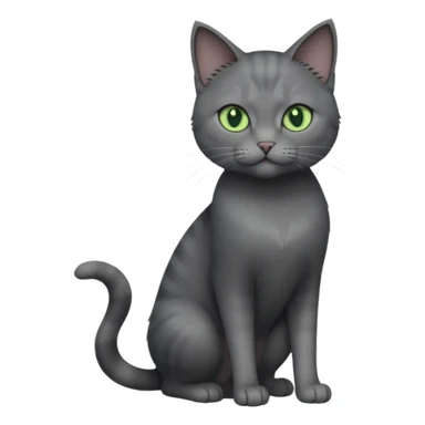 full body view of beautiful female solid dark grey cat with green eyes, grey face, white toes and white patch on chest sticker