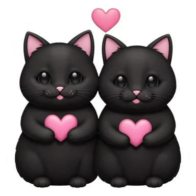 two fat cute black cats love, pink heart, closed mouth, black ears sticker