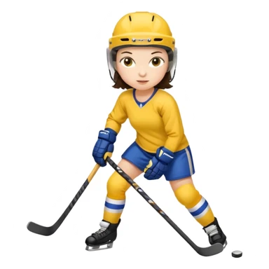Girl hockey player with yellow jersey full body brunette with helmet sticker