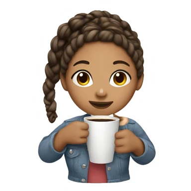 mixed girl with white braids having a coffe sticker