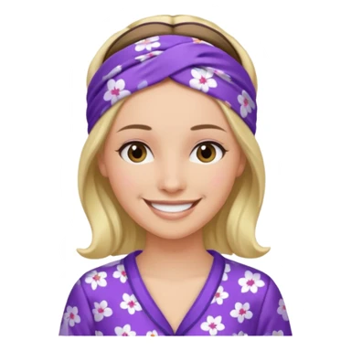 women in purple pyjamas with headband sticker