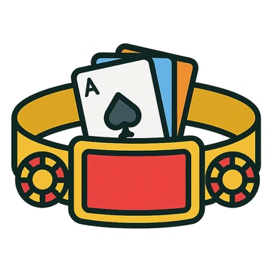 stylized poker bracelet with chips and cards, lineal color icon style, black outlines sticker