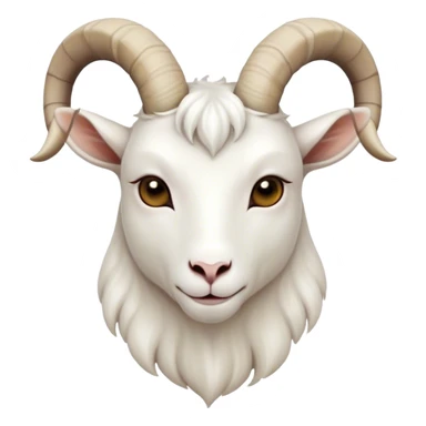 Cinematic Noble White Goat Portrait Emoji, Poised and regal, with a sturdy, agile build and a pristine, smooth white fur accented by gracefully curved horns, deep-set soulful dark eyes, Simplified yet sharp and sophisticated features, highly detailed, glowing with a soft, dignified glow, high shine, intelligent and spirited, stylized with an air of pastoral elegance, focused and attentive, soft glowing outline, capturing the essence of a watchful and confident goat, so majestic it feels as though it could leap out of the screen with effortless authority! sticker