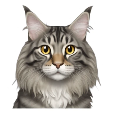 maine coon tabby cat typing in front of a screen sticker