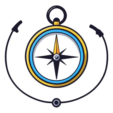 The standard iOS compass emoji 🧭 with a thin white ribbon threaded through the small metal loop at the top sticker