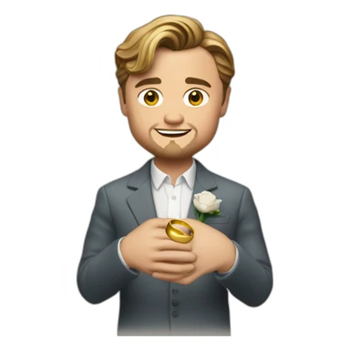 Leonardo DiCaprio holding a wedding ring sticker