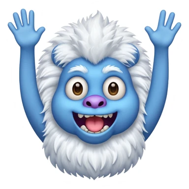 Mammott from My Singing Monsters as a cheerful emoji, waving, fluffy white fur, blue lips, playful look sticker