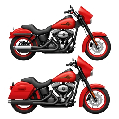 Emoji pequeno de uma moto estilo Harley-Davidson, nas cores preto e vermelho. Design minimalista, traços fortes, visual agressivo, fundo transparente. sticker
