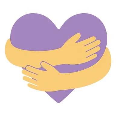 Arms hug a dull purple heart sticker