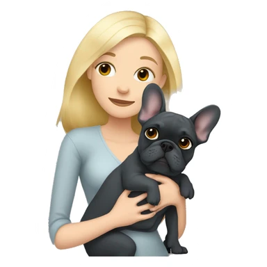 Blonde woman hugging dark gray french bulldog sticker