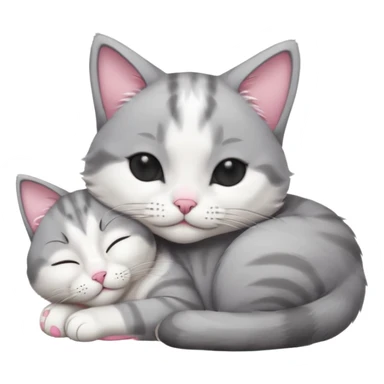1 grey and white small cat with his eyes closed lying down leaning on his elbow with his paw curled under his head holding it up sticker