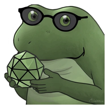 bufo with sharp, angular triangular black frame with dark grey smoked lenses, with a mini full dark powerful orb in his hand sticker