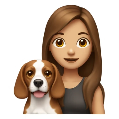 girl with brown long hair holding a beagle sticker