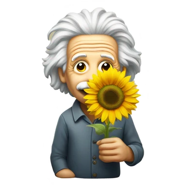Albert Einstein holds a sunflower in his hands sticker