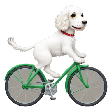White spaniel riding a bicycle ￼ sticker