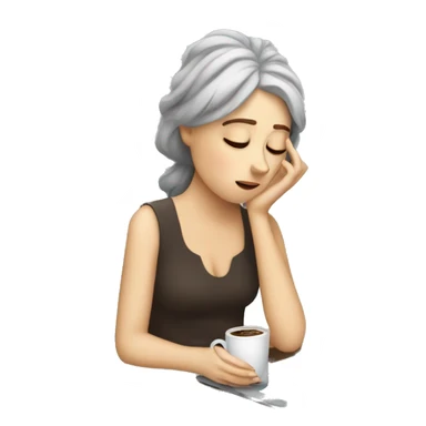 tired french girl with laptop drinking a lot of coffee sticker