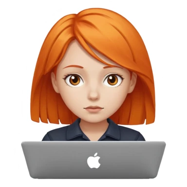 a girl who has a orange hair is using a laptop sticker