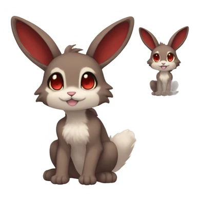 Cute, Chibi, Kemono-style, Anthro, Fur-Sona, Dark-Brown, Normal-type-Ground-type Tan-Rabbit-Fakémon with Dark-Red eyes, beige belly, beige paws, beige feet, beige freckles, full body sticker