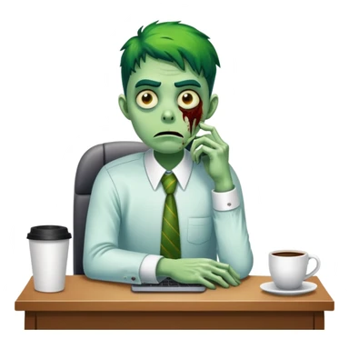 office zombie clerk with green skin looking tired and waiting for a coffee break sticker