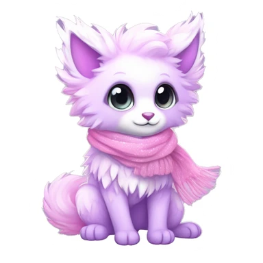 Edgy Kawaii cute gorgeous colorful sparkly bright light pastel lilac-pink-white-gradient fantasy ethereal fluffy fursona animal creature with a cute scarf full body sticker