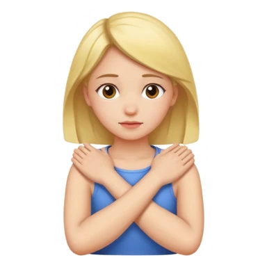 A girl with crossed arms holding onto her neck ￼ sticker