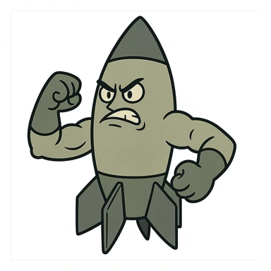 cartoon style powerful military missile, emphasis on strength and combat purpose, no symbols, no background sticker
