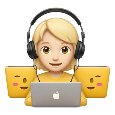 smiling emoji with headphones watching anime on a laptop sticker