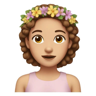 girl with brown hair, brown eyes, flower crown sticker