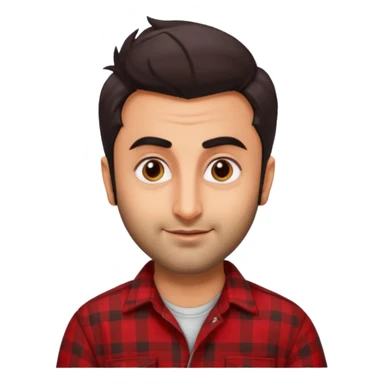 generate a pretty bratz emoji 
Make her look like Ranbir kapoor wearing a red flannel shirt, smirking

She should look exactly  like ranbir kapoor!  sticker